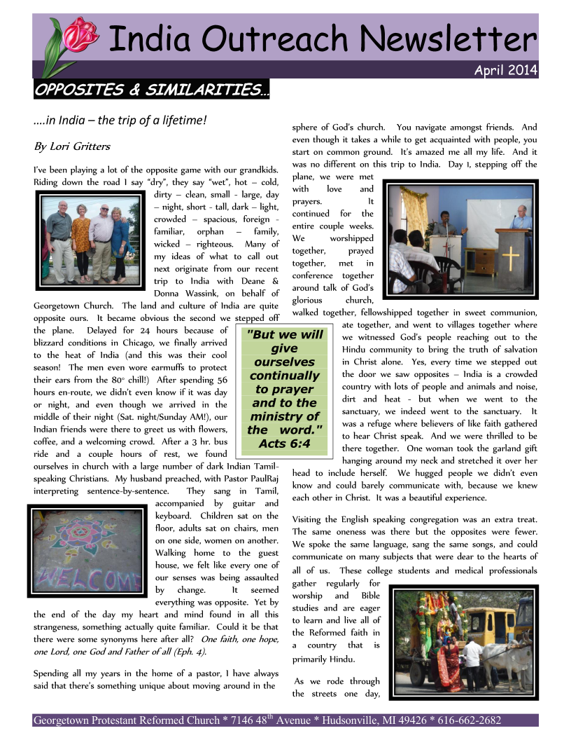 India Newsletter - April 2014 Page 1